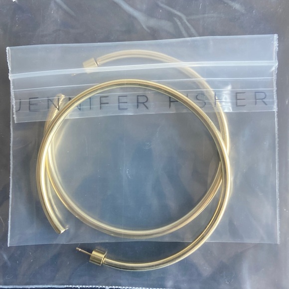 NWT  2.5” Jennifer Fisher classic hollow hoops brass plated 10k gold - Picture 2 of 5